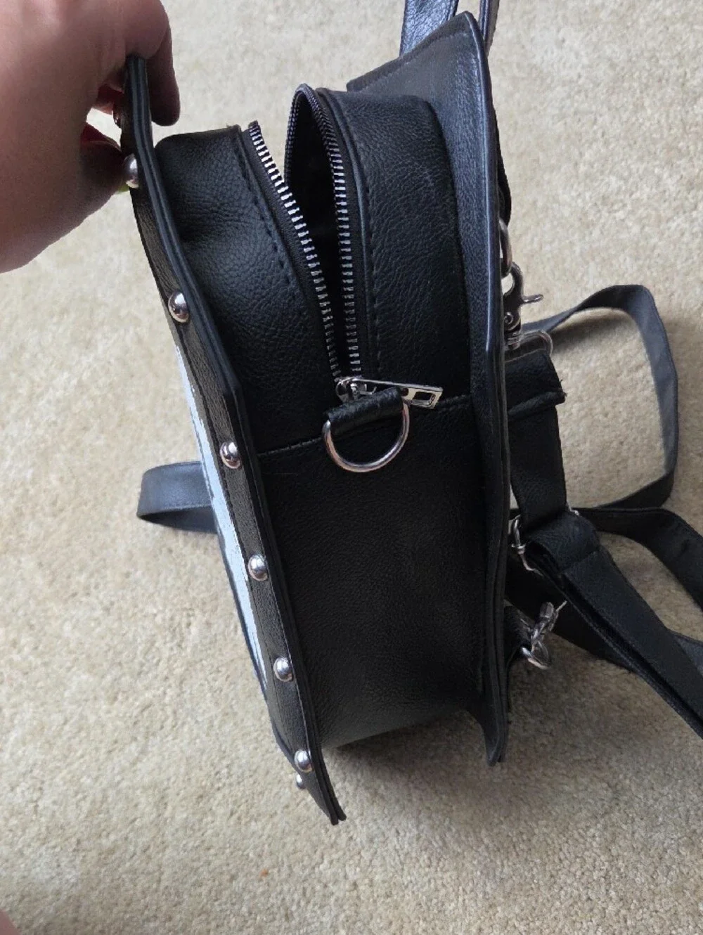 Black Coffin-Shaped Crossbody Bag with White Rose & Butterfly Print